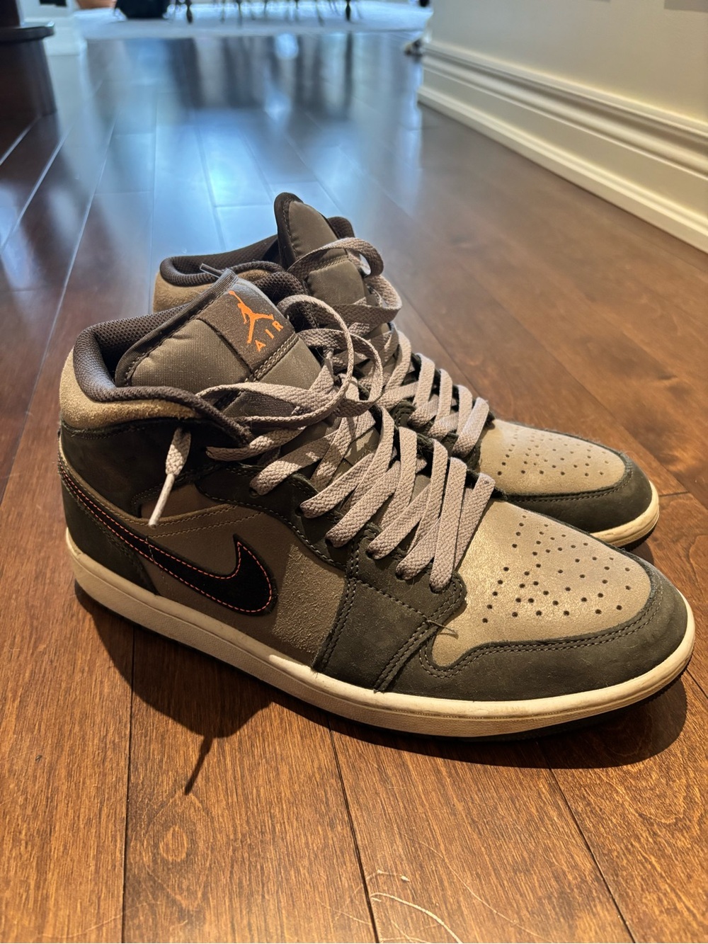 Nike Grey and Charcoal High-Top Sneakers with Orange Jumpman